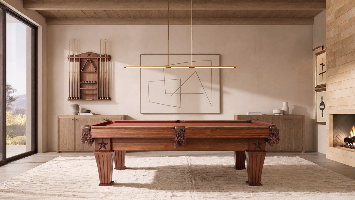 Brittany billiard table with a wall cue rack