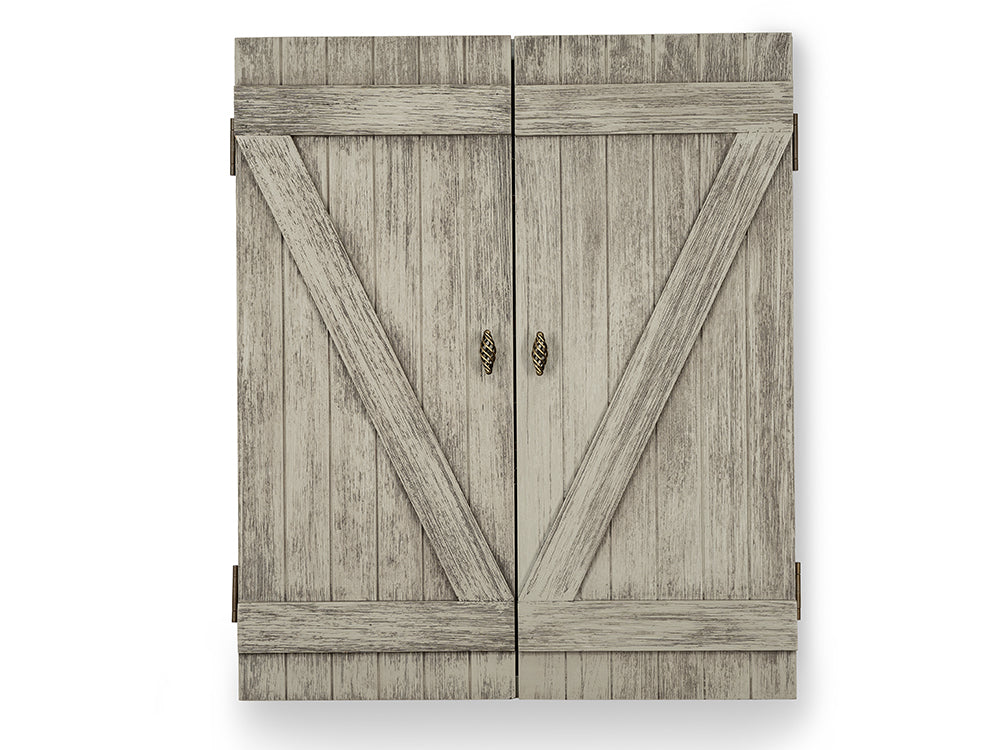 Rustic Barndoor Gray Dartboard Cabinet