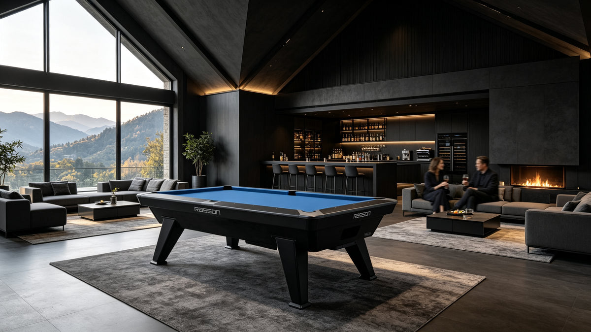 Rasson Apollo II pool table in a lodge with mountain views