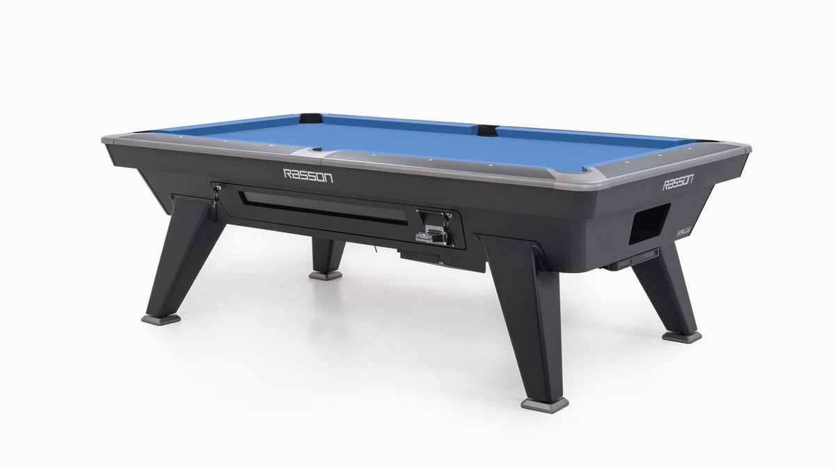 Rasson Apollo II pool table, three-quarter view with blue cloth
