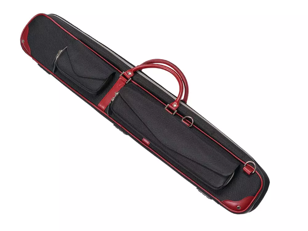 Back side open pool cue case in burgundy