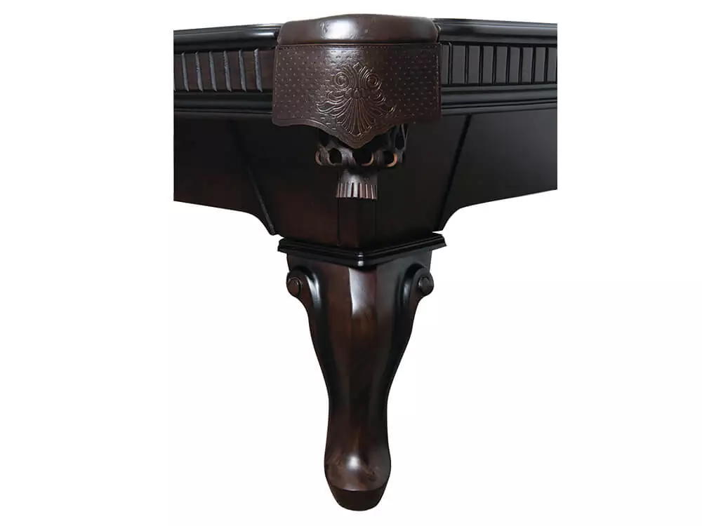 Close up of brown pool table leg