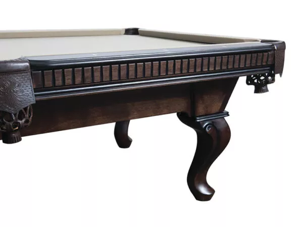 Close up image of ball and claw leg of the Cleveland pool table