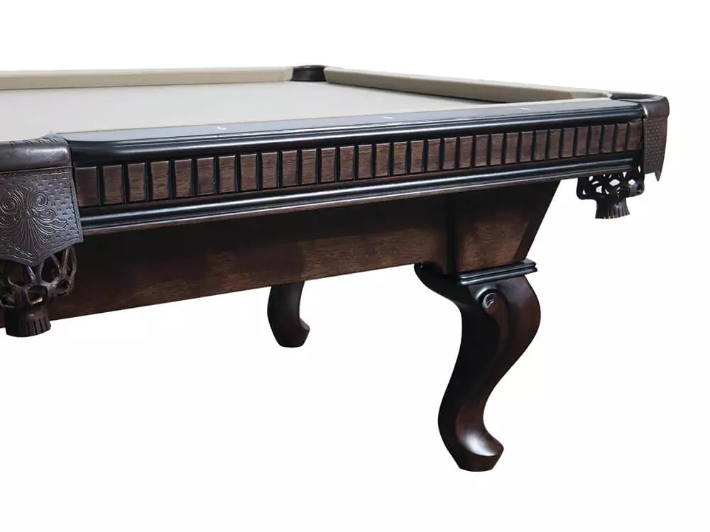 Close up image of ball and claw leg of the Cleveland pool table