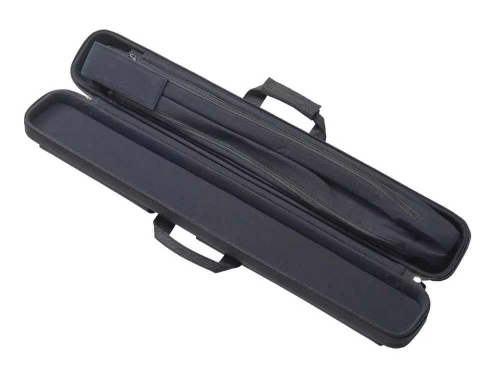 Side open pool cue case with two pockets