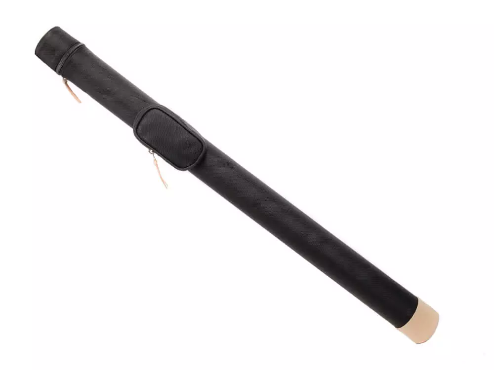 round vinyl pool cue case in black with cream accents