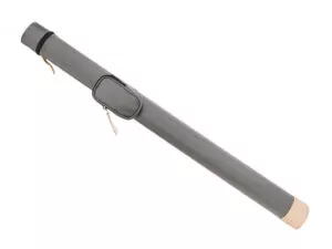 round vinyl pool cue case in gray with cream accents 