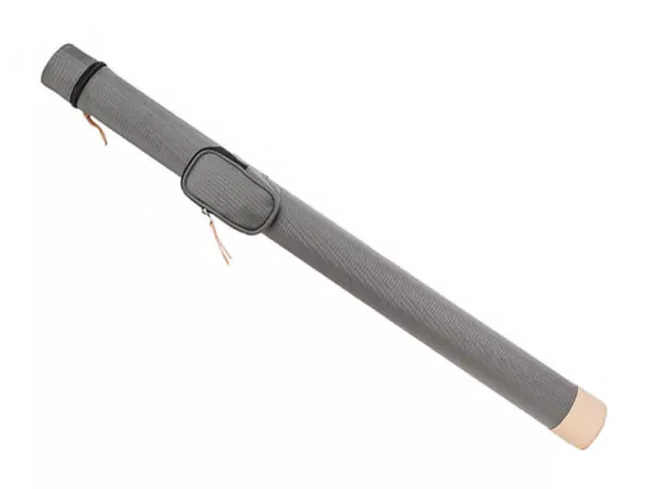 round vinyl pool cue case in gray with cream accents 