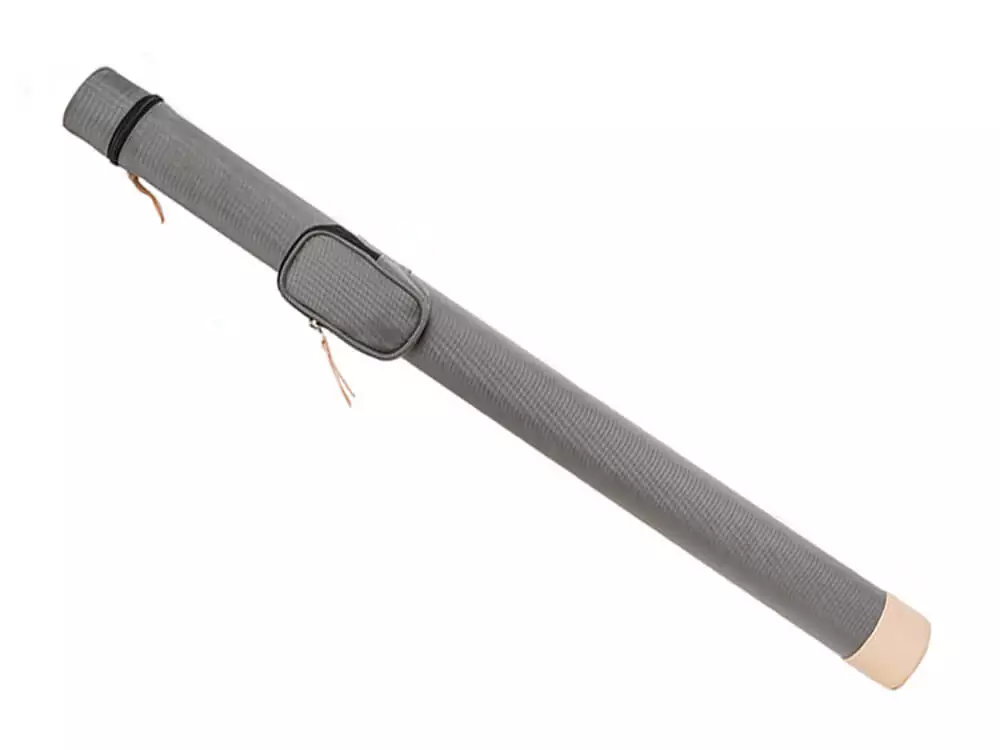 round vinyl pool cue case in gray with cream accents 