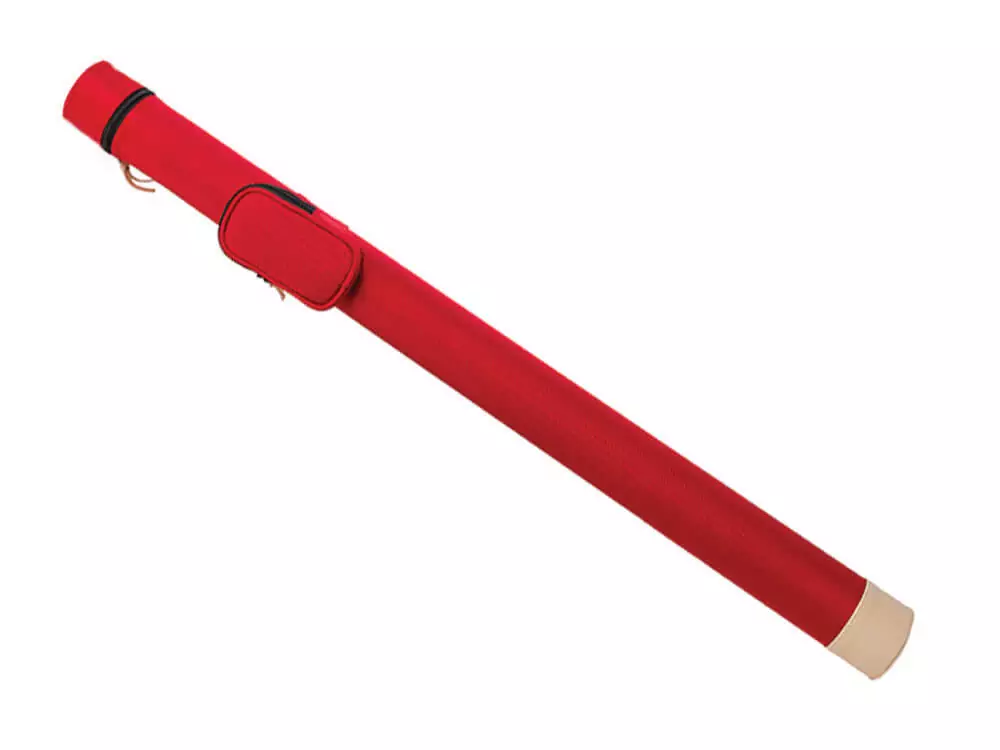 Round Vinyl pool Cue Case in Red with cream Accents
