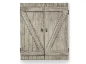 Rustic Barndoor Gray Dartboard Cabinet