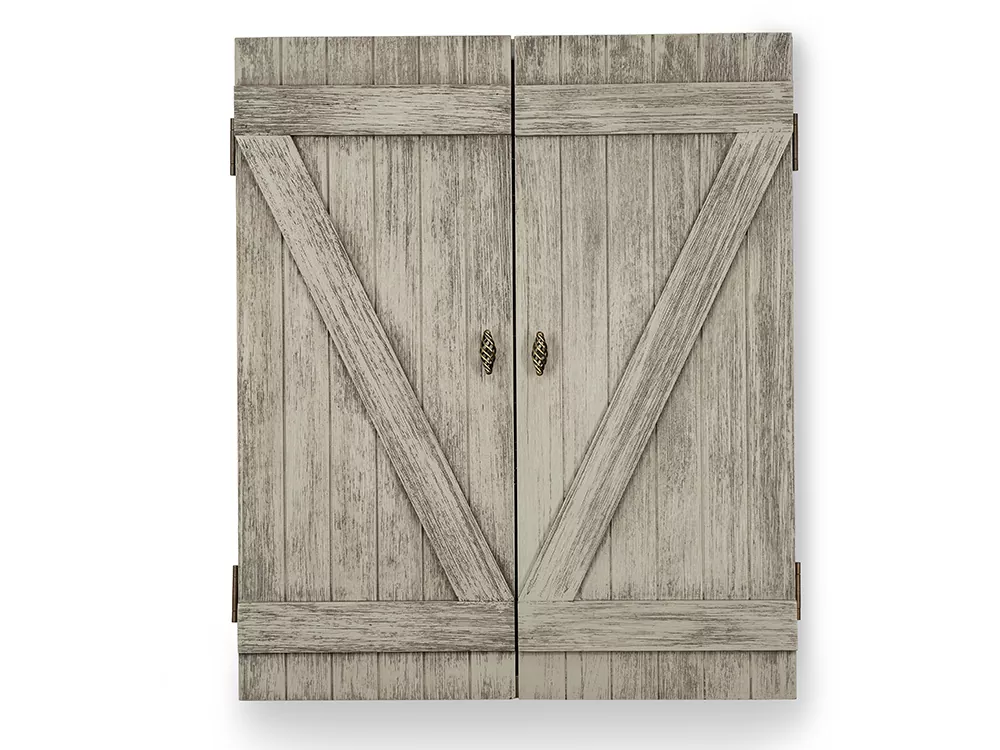 Rustic Barndoor Gray Dartboard Cabinet