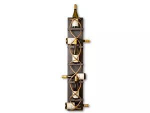 rope detail wine rack with wine bottles