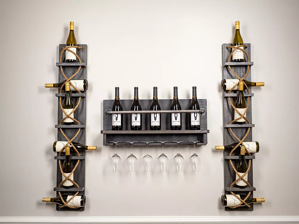 Stylish pool room bar furniture charcoal Gray wine rack and bar shelf