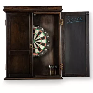 Half open Classic Dartboard Cabinet in Gray Walnut
