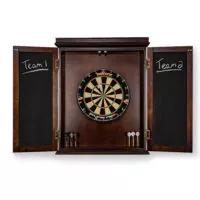 Opened Classic Dartboard Cabinet in Espresso