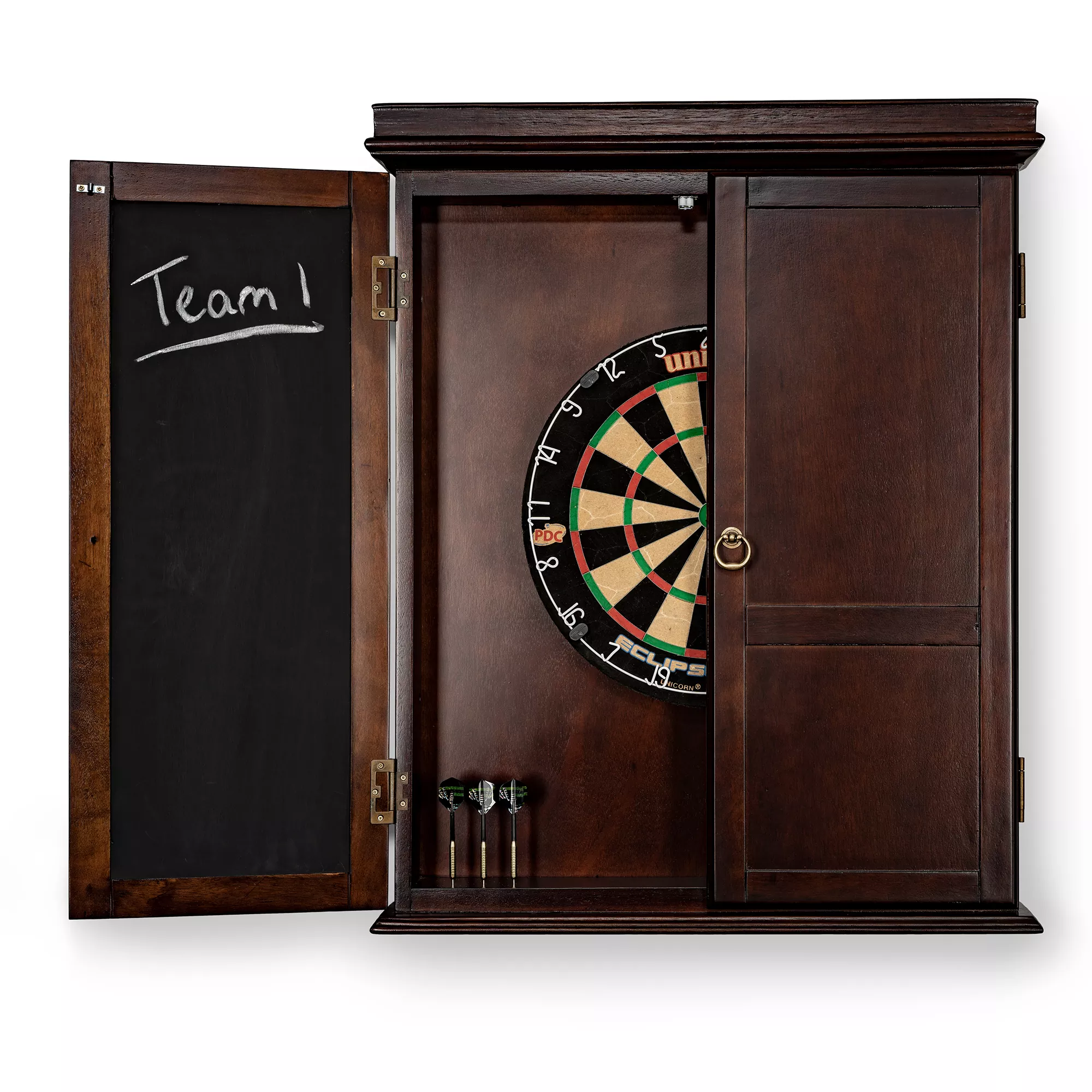 Half Opened Classic Dartboard Cabinet in Espresso