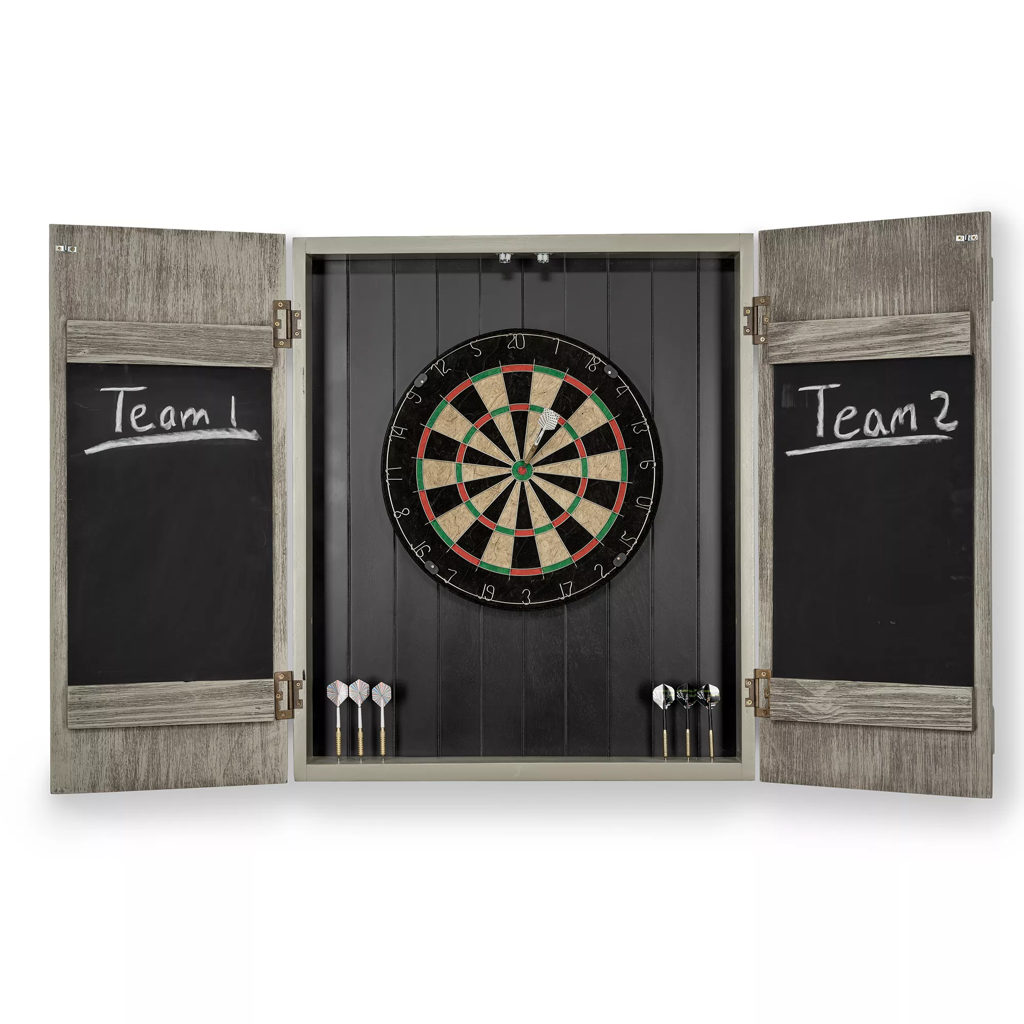 Open Rustic Dartboard Cabinet in gray