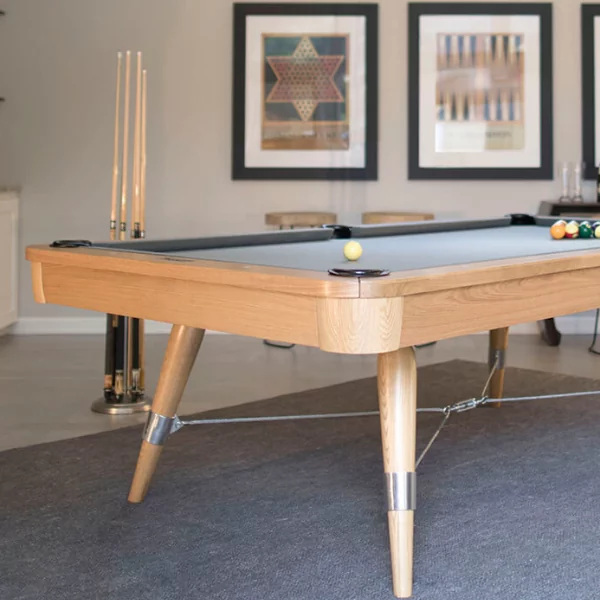 Games room with pool table and pool cue stand