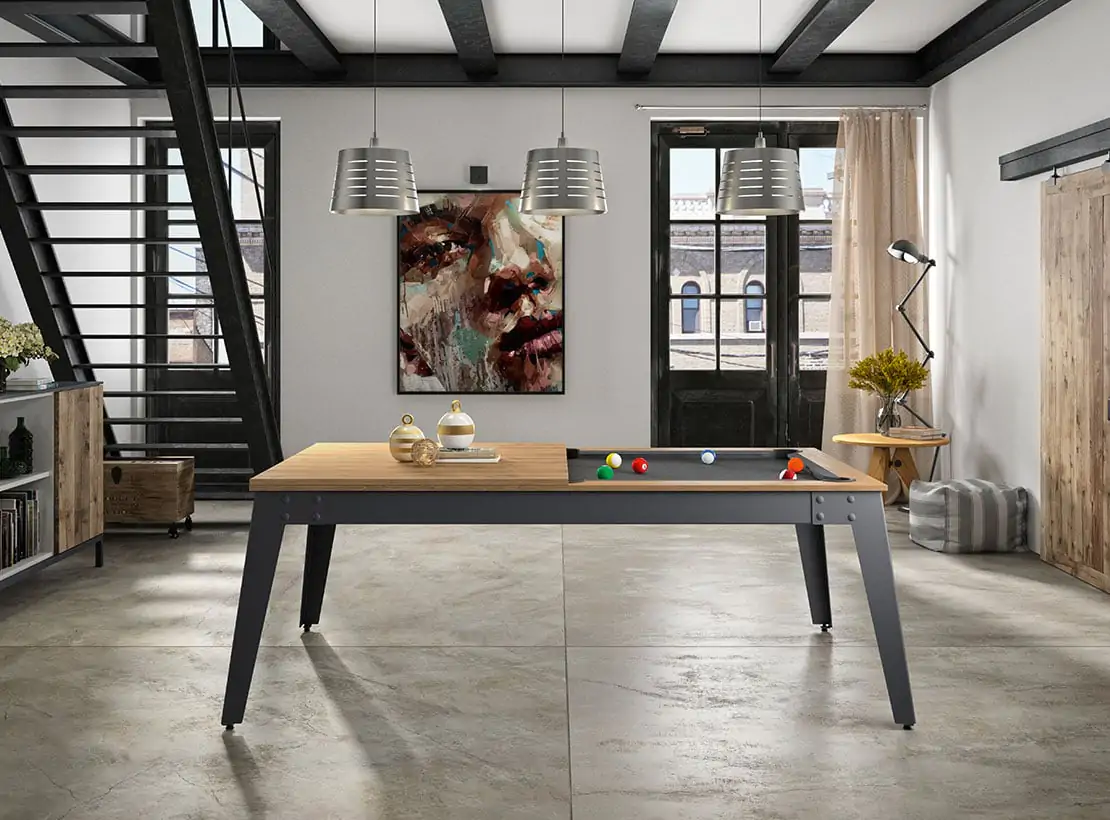 Steel ambiance table pied gris cadre chene